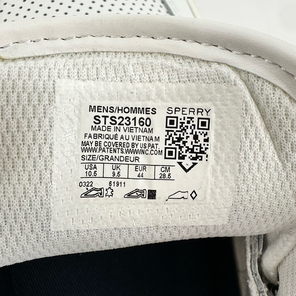 Sperry Men’s Soletide 2-Eyelet Shoes size 10.5 White Leather Perforated Lace Up - Picture 10 of 11